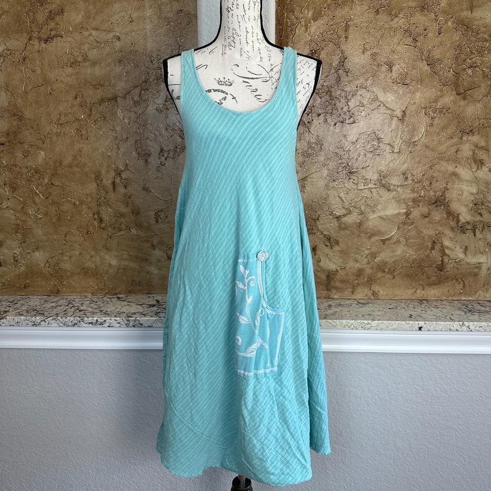 Lee‎ Anderson A Line Dress Womens M Textured Cotton Rayon Sleeveless Boho Blue